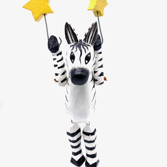 Hand Carved Wooden Zebra Halo Ornament - Picture 3 of 3